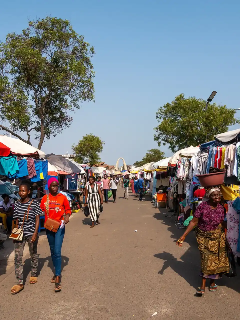 Busy market street in central Accra