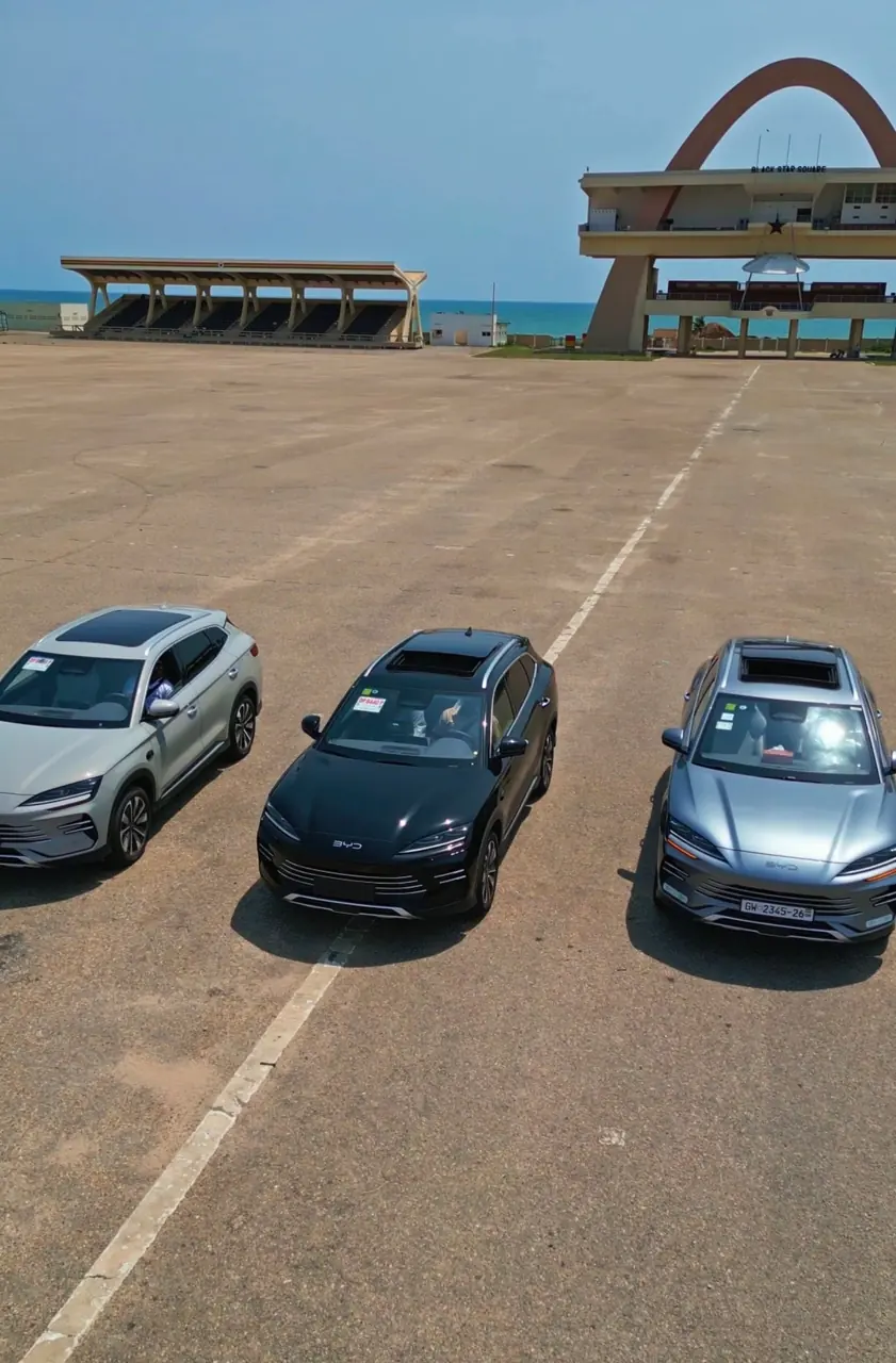 BYD Song Plus SUVs at Black Star Square, Accra (earlier Transparent Rentals fleet photo)
